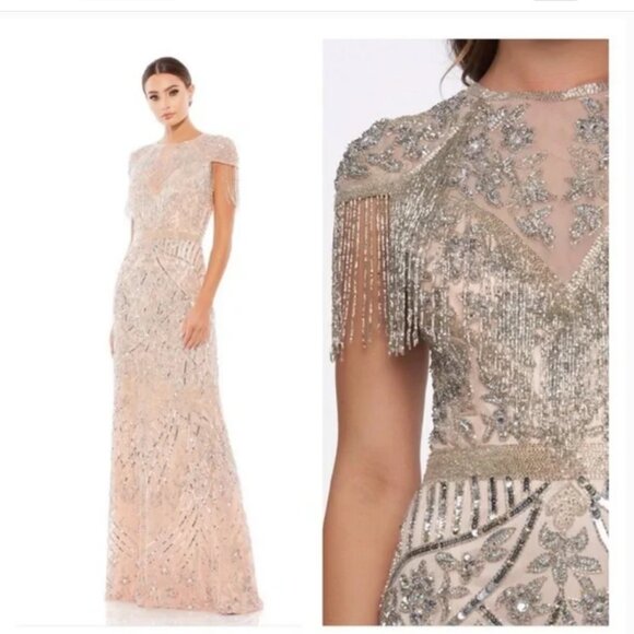 BRAND NEW MAC DUGGAL EMBELLISHED FRINGE CAP SLEEVE TRUMPET GOWN #4715 SIZE 12 - Picture 2 of 10